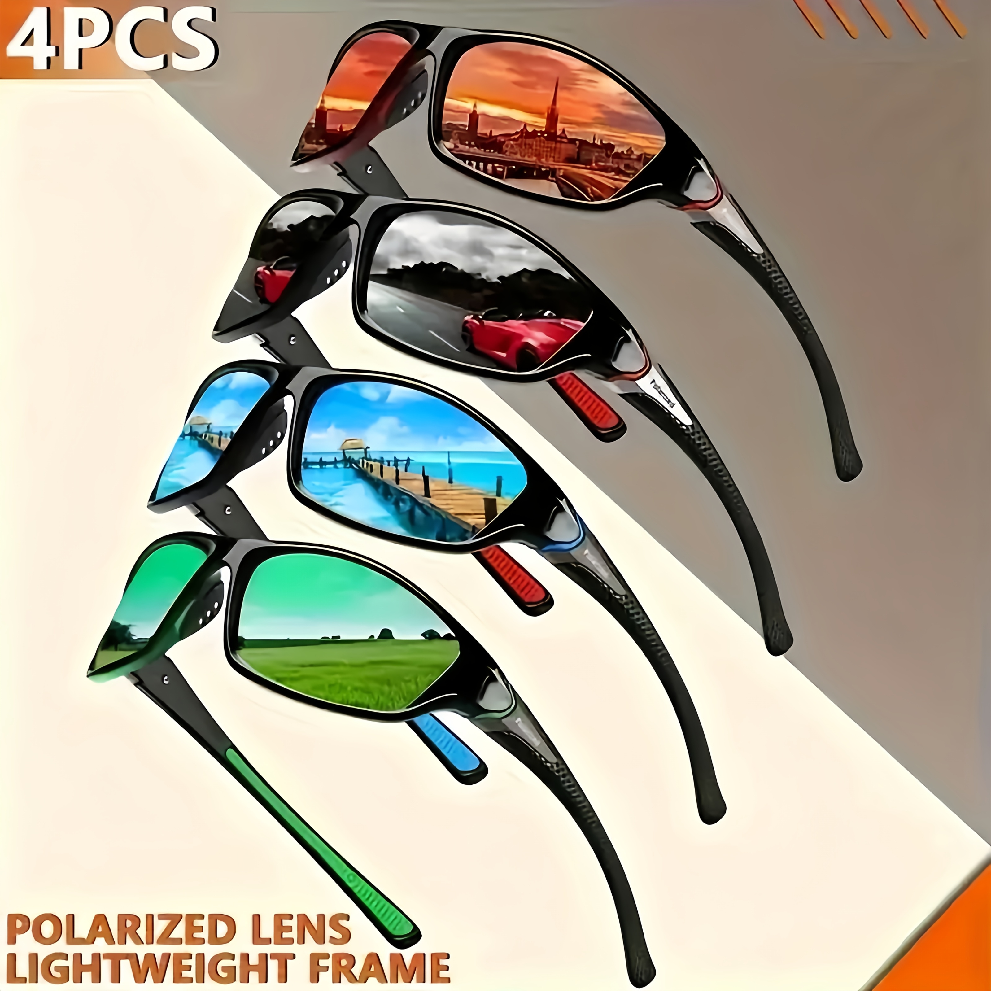 TEMU 4 Pairs Of Fashionable Polarized Men's Fashion Glasses, Suitable For Summer Riding, Sports, Leisure, Outdoor Fishing, Driving And Daily Commuting