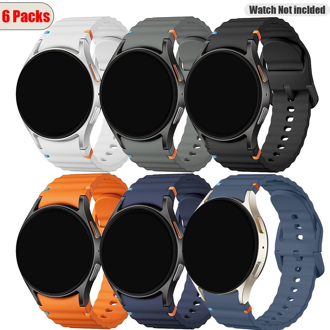 

6-pack Silicone Sport Bands 7/6/5/4 Fe/classic, No Gap Soft Strap, , Deployant Clasp With Safety, Compatible With 40mm 44mm 47mm 43mm 46mm 42mm 45mm, Unisex