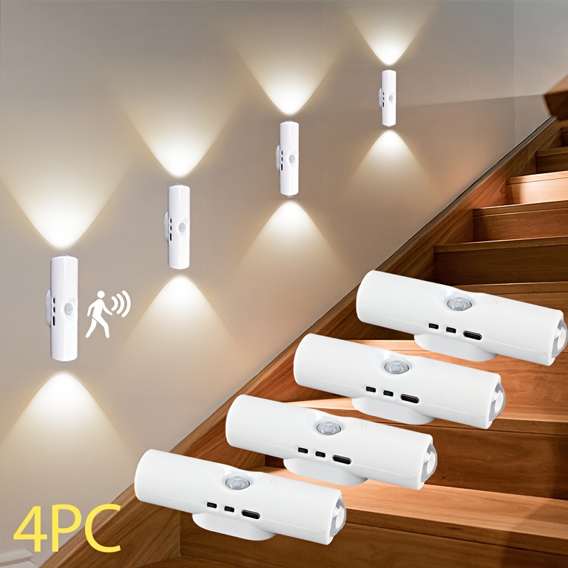 E-shop 4er/2er Set LED Schrittleuchten mit Bewegungsmelder - Stilvolle 3-Farben-Beleuchtung, Magnetisches Design, Magnetische Stufenleuchten für
