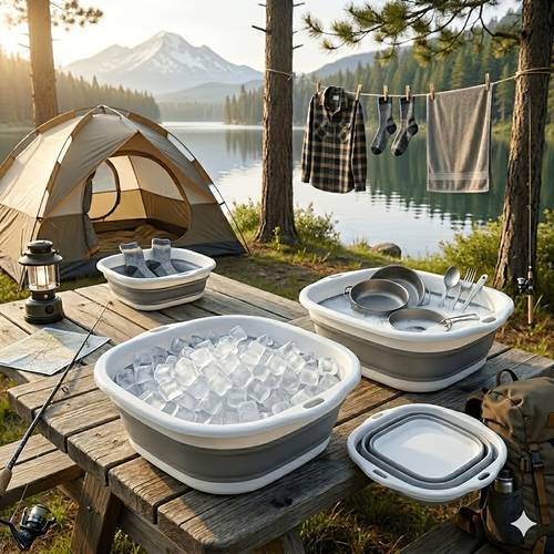 2 items 1 foldable basin 1 sticker collapsible wash basin portable plastic tub for camping laundry