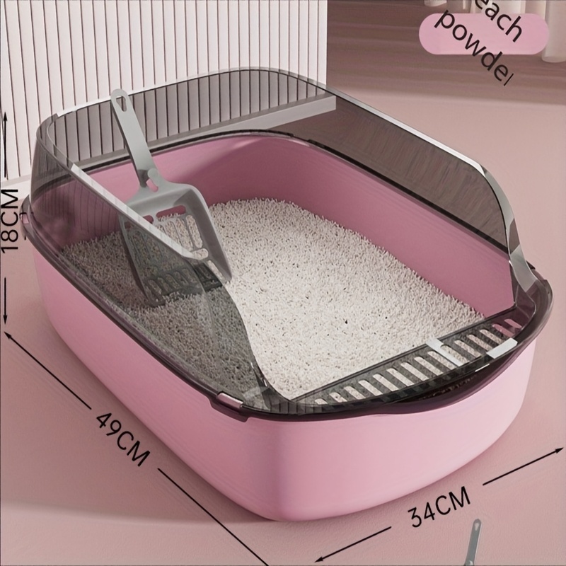 

Large Semi-enclosed Cat Litter Box With High Barrier, Thickened Plastic, Includes Litter , Pet Toilet For Cats