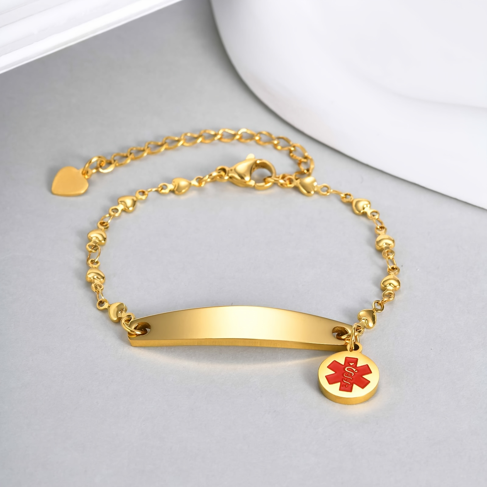 TEMU Adjustable Stainless Steel Alert Bracelet For Women - Type 2 And Allergy Information - Includes Emergency Contact Id Card, Stylish Design, Ideal