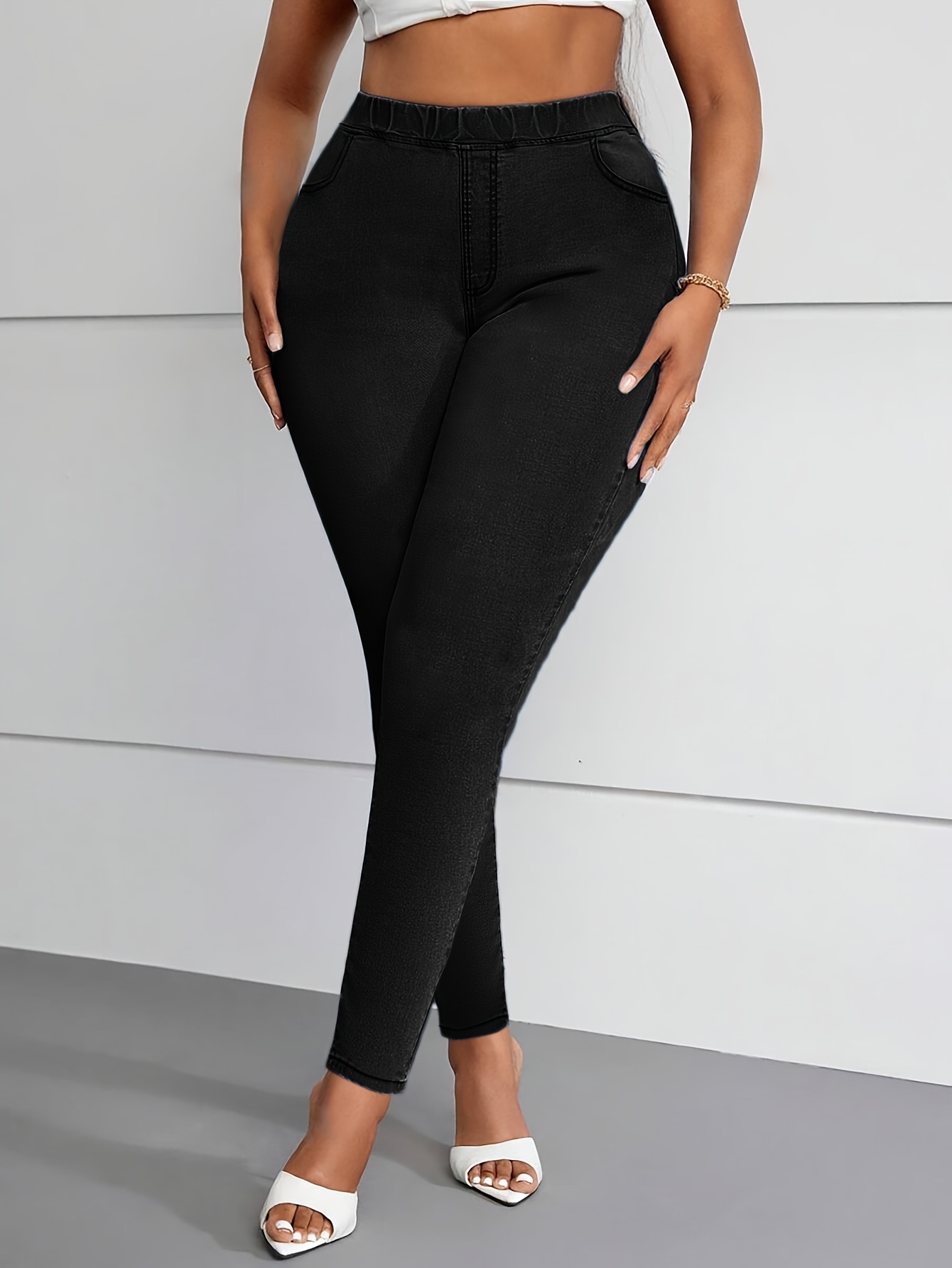 Yuyuzo Jeans pour Femmes Décontractés Élastiques Taille Haute Extensibles Ajustés Jeggings en Denim