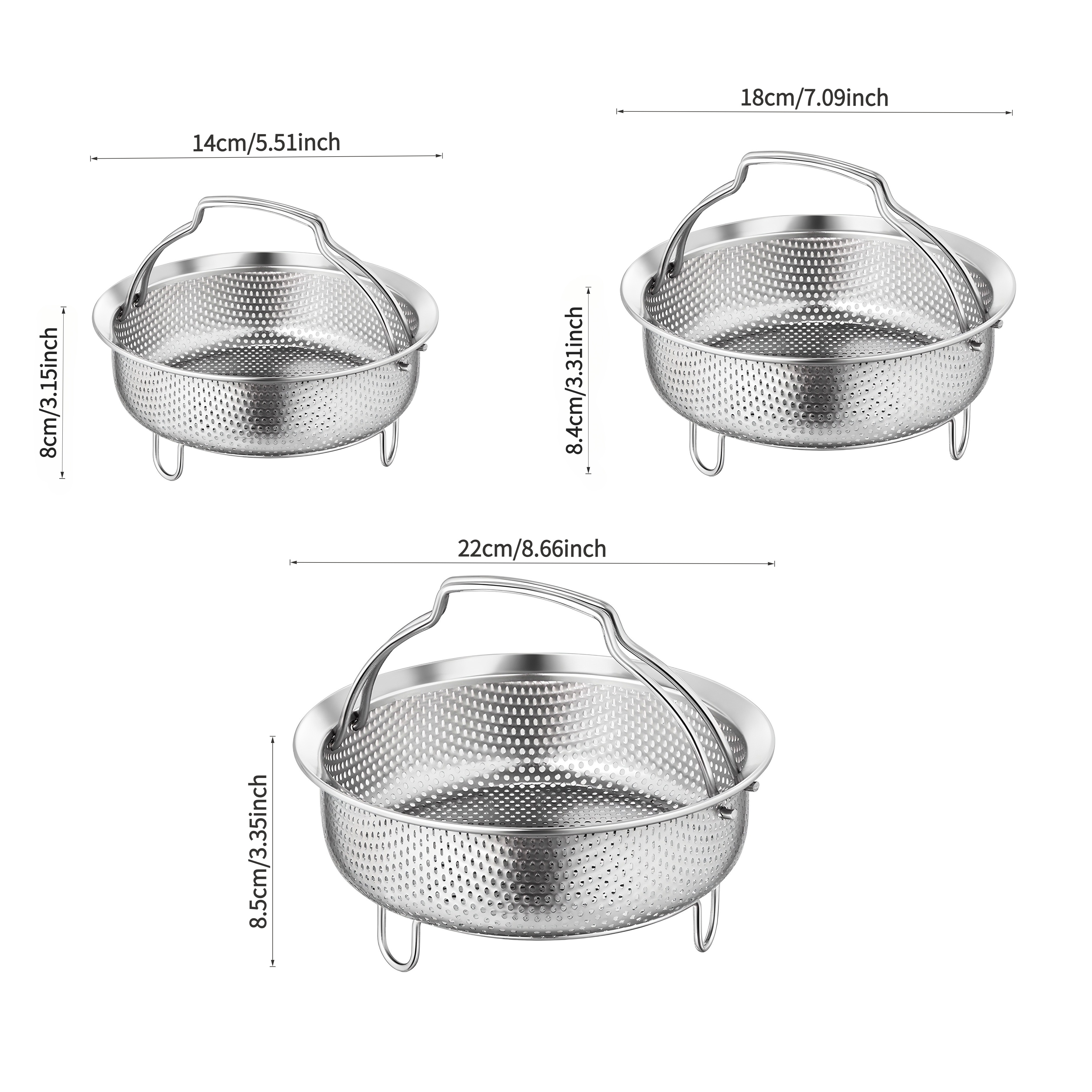 1pc 5 5 7 1 8 7in 304 pure stainless steel round handle free stainless steamer multi functional food filter basket drainer vegetable steaming rack oven oil draining rack boiled vegetables basket noodle cooking and filtering basket practical accessories for home pots suitable for   steam food or fruit and vegetable cleaning