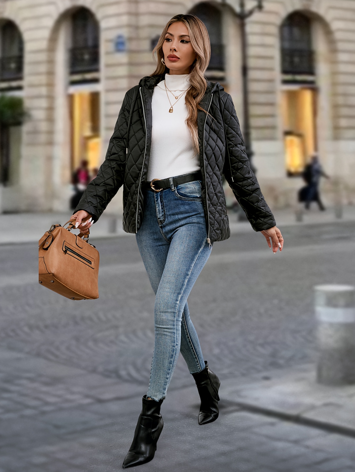 Veste Matelassée Légère à Capuche Femme - Veste Mi-Saison Polyester Doublée Pour Printemps Automne