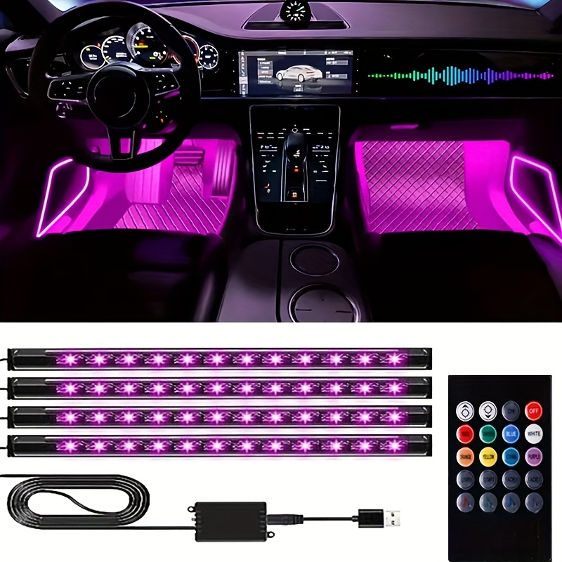 Touch Control Multi-color Car Lighting Kit 4Pcs USB Rechargeable LED ...