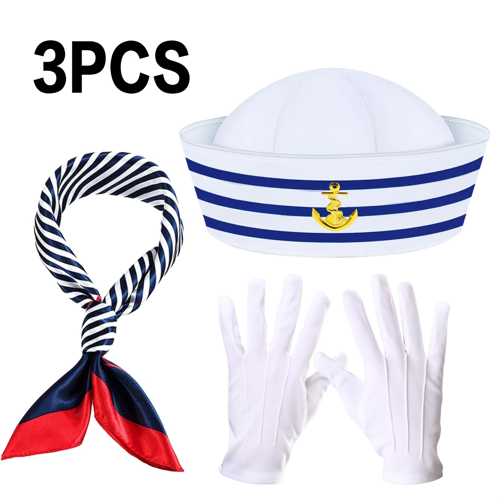 TEMU Set Of 3 Captain Hats For Sailors, Including A Sailor Hat, , And Yacht Captain Hat With Scarf, Perfect For Men And Women. Ideal For Costume