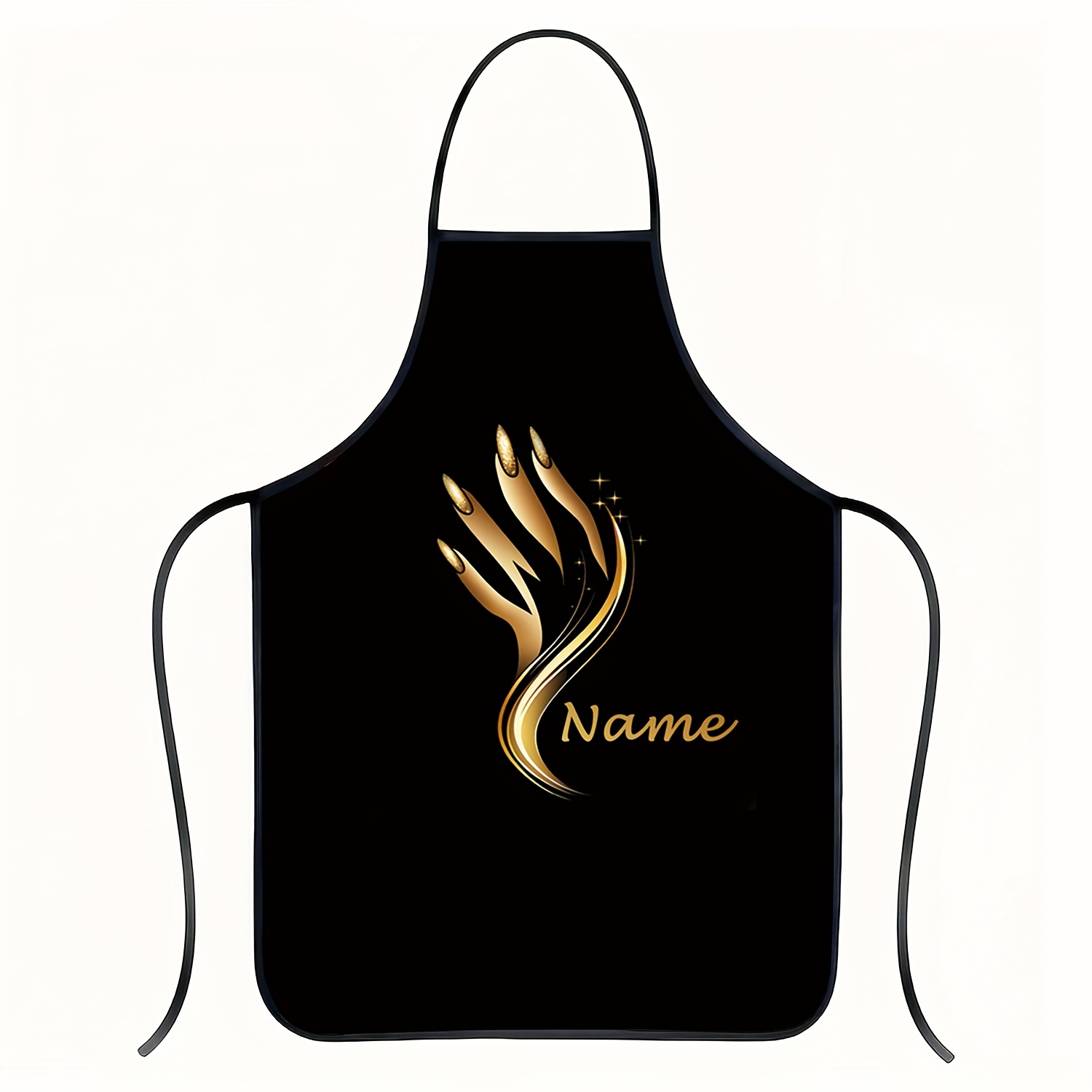 TEMU 1pc Customizable Name Nail Art Black-trimmed Apron, Fine-spun Polyester Fabric, Nail Salon Painting Handcraft Cooking Baking Gardening Apron,