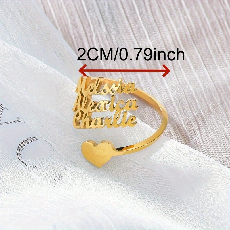 Personalized Heart Name Ring Stainless Steel Adjustable Open Ring
