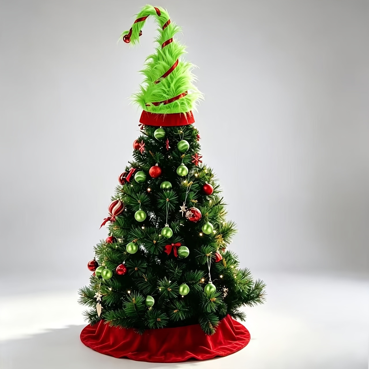 TEMU Arbre à chapeaux cadeau de Noël Étoile de pliable en peluche verte Sapin de Noël Chapeau de Décoration de Noël Halloween