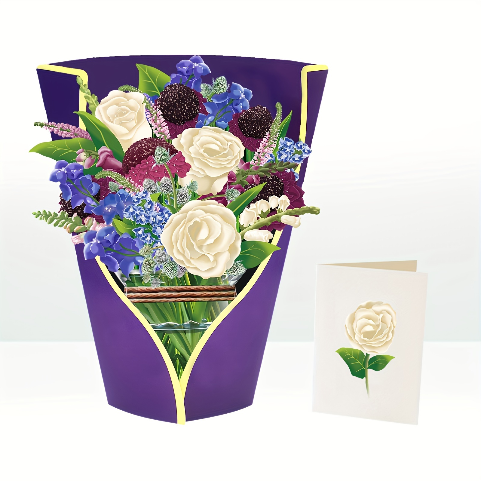 

3d Pop-up Paper Bouquet Greeting Card 12" - Versatile For Birthdays, Valentine's Day & More - Includes Note Card & Envelope