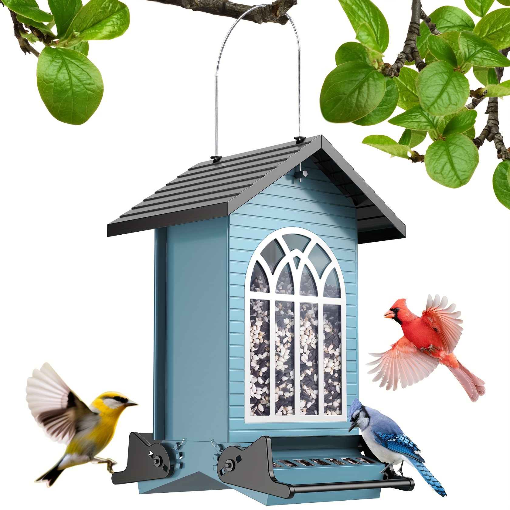 

Squirrel-proof Bird Feeder For Outdoor Hanging, Seed Feeder With Bilateral Weight-activated , 5lb Large Seed Capacity, For Outside , Easy Refill & Clean, Blue