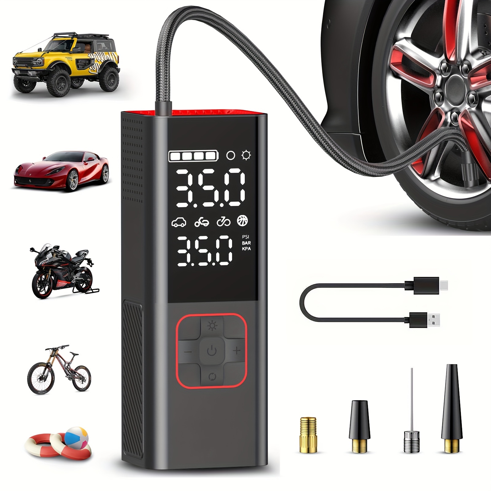 tire inflator portable air compressor 20000mah 4x faster cordless tire pump for car bicycle motorcycle ball with tire pressure gauge 150psi air pump for car tires inflatables