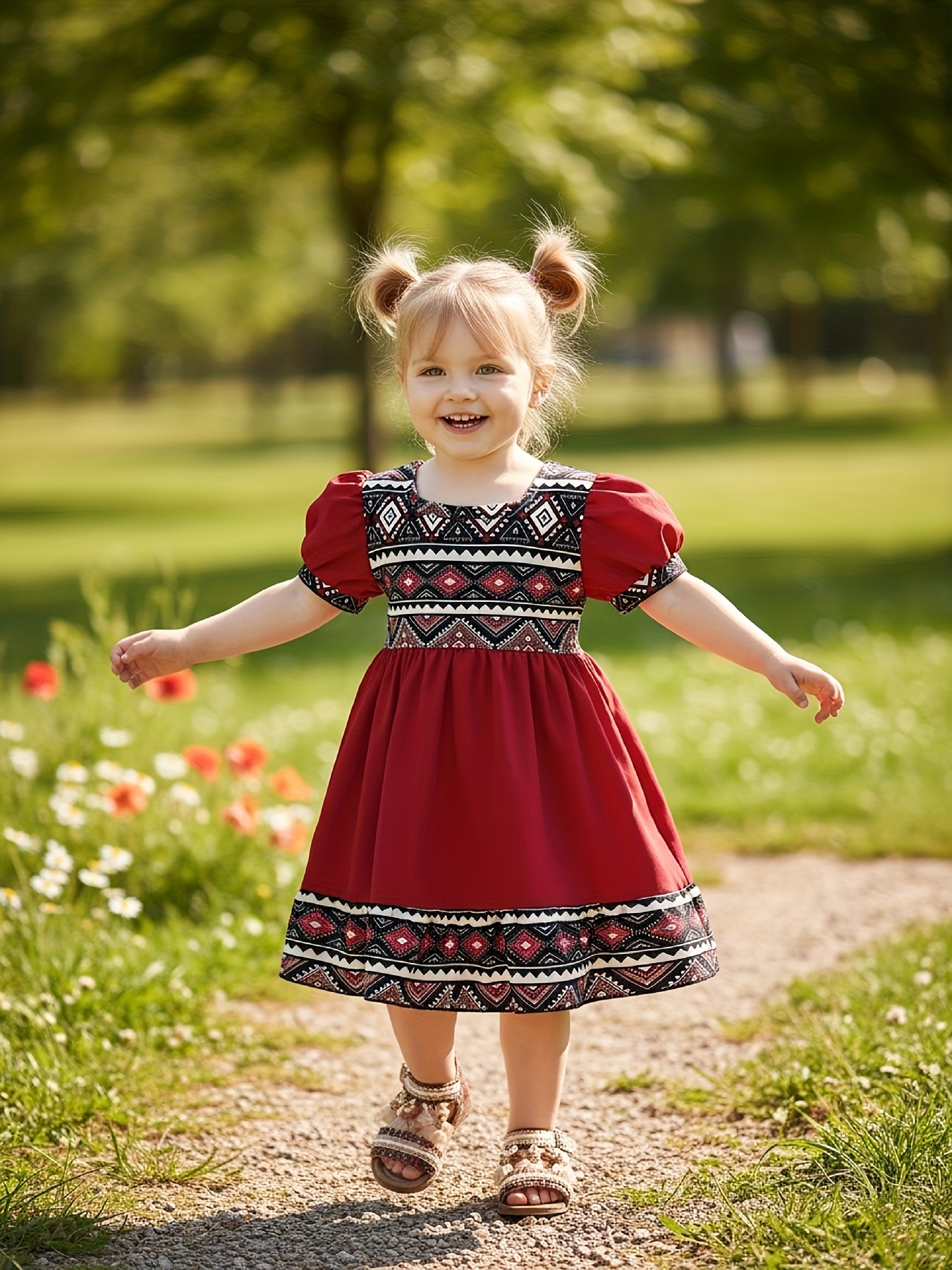 Girls' Ethnic Element Casual Outdoor Dress