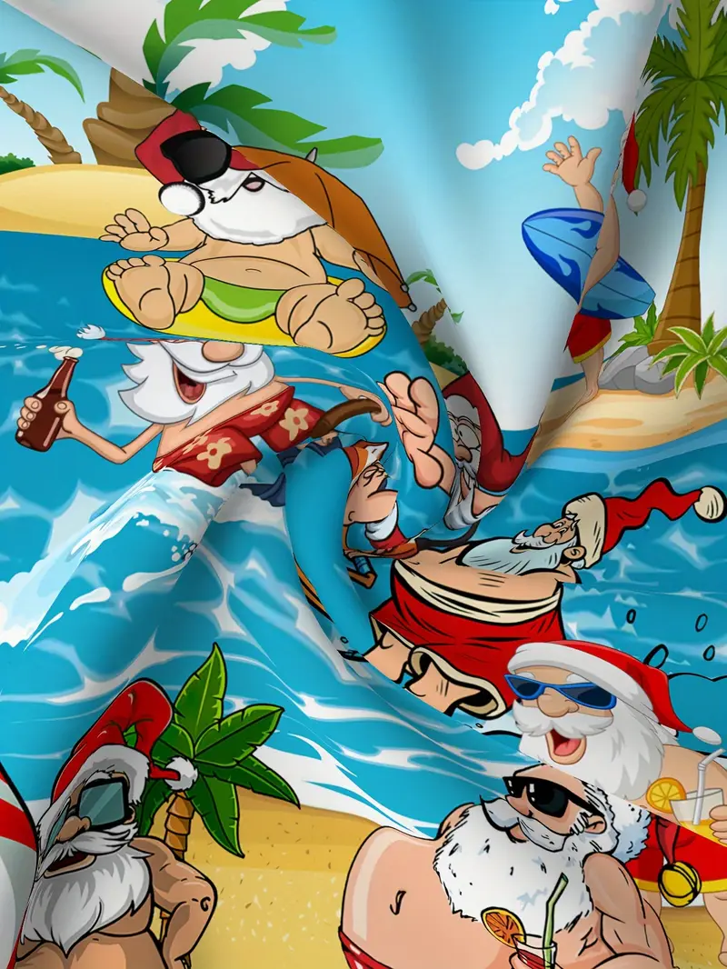 Made In Hawaii Men's Christmas Hawaiian Shirt - Beach Snowmen Print, 100% Cotton Poplin, Authentic Aloha Shirt
