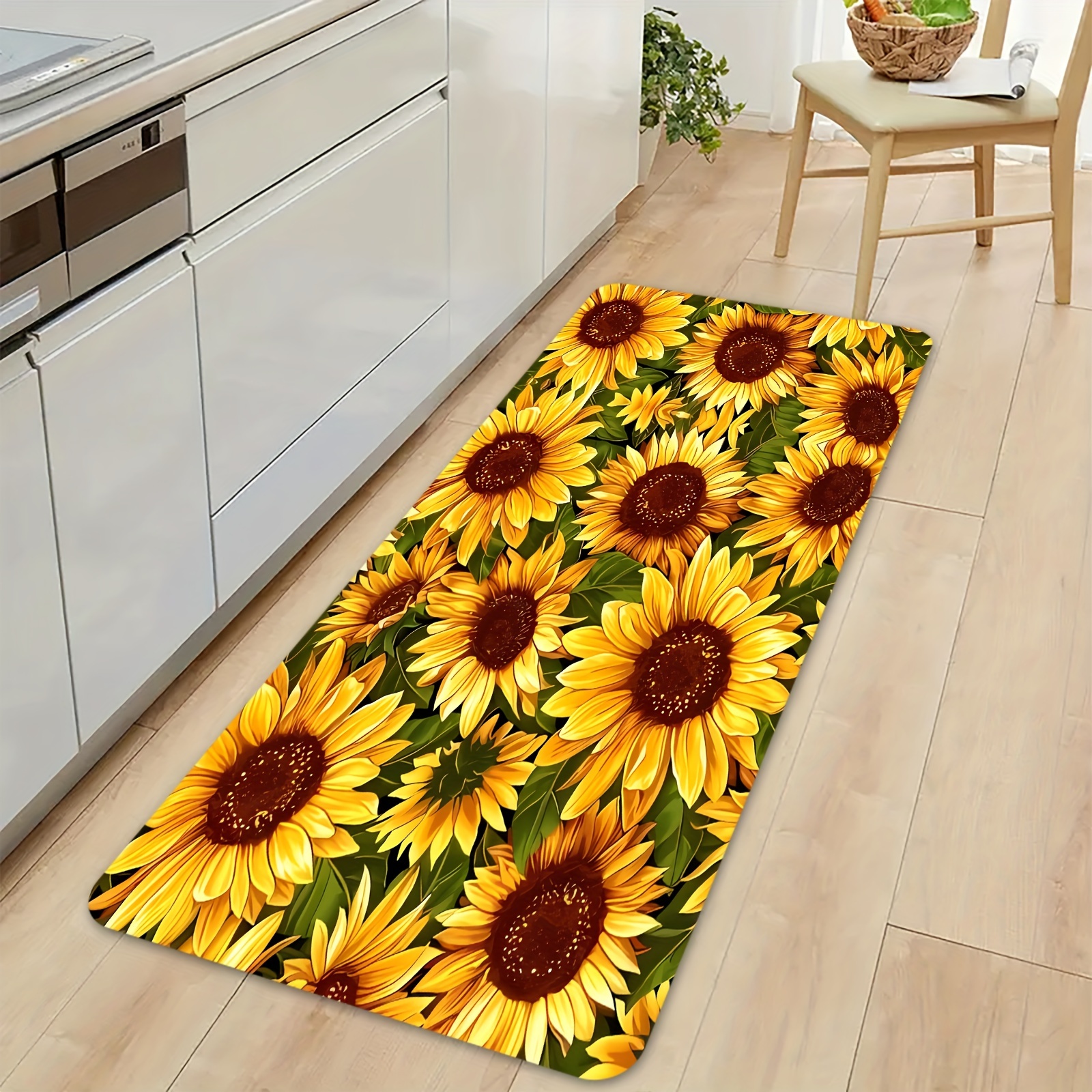 

1pc Sunflower Anti-slip Bathroom Mat - Soft Cushioned Polyester Rug, Water-absorbent, Washable, Sunflower Pattern For Kitchen, Living Room, Bedroom, Hallway, And Laundry Room