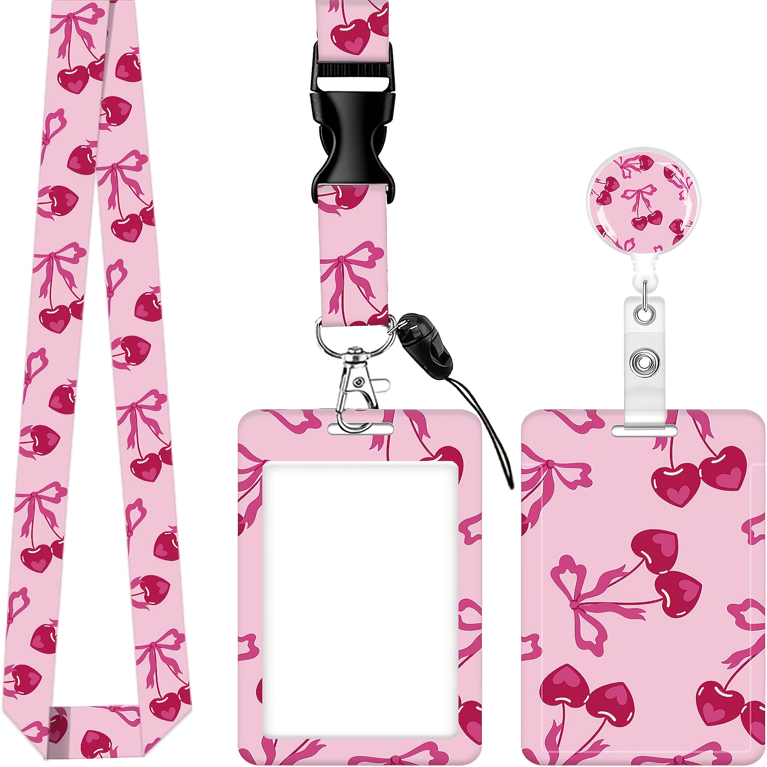 TEMU Porte-badge d'identification 2D à cordon réglable - Motif à de cerises, bobine en plastique durable avec de sécurité. Convient aux infirmières,