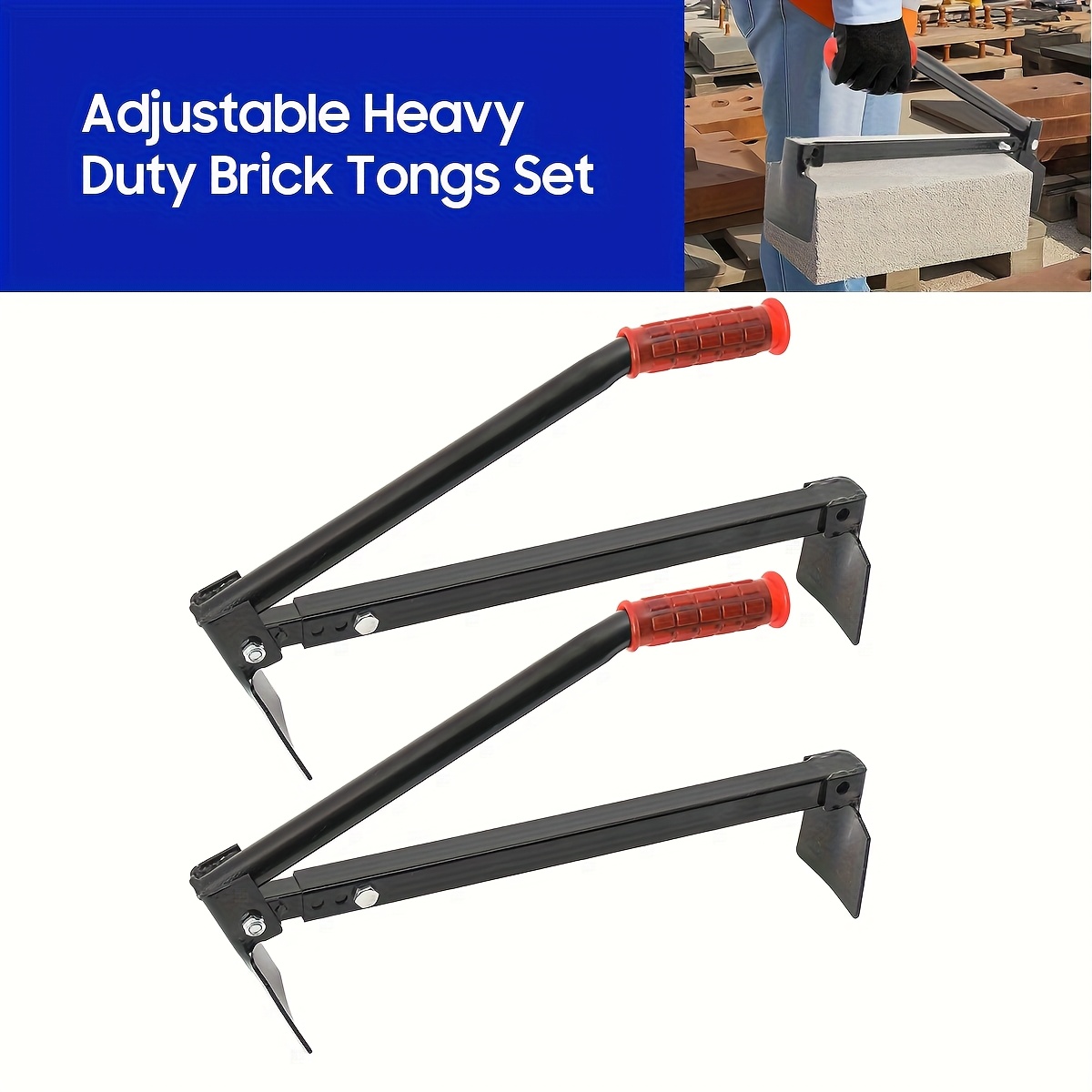 2pcs Brick Pliers And Brick Lifter Set, Adjustable Brick Pliers 400-670mm, Brick Carrier, Brick Gripper, Brick Lifter, Black And Red