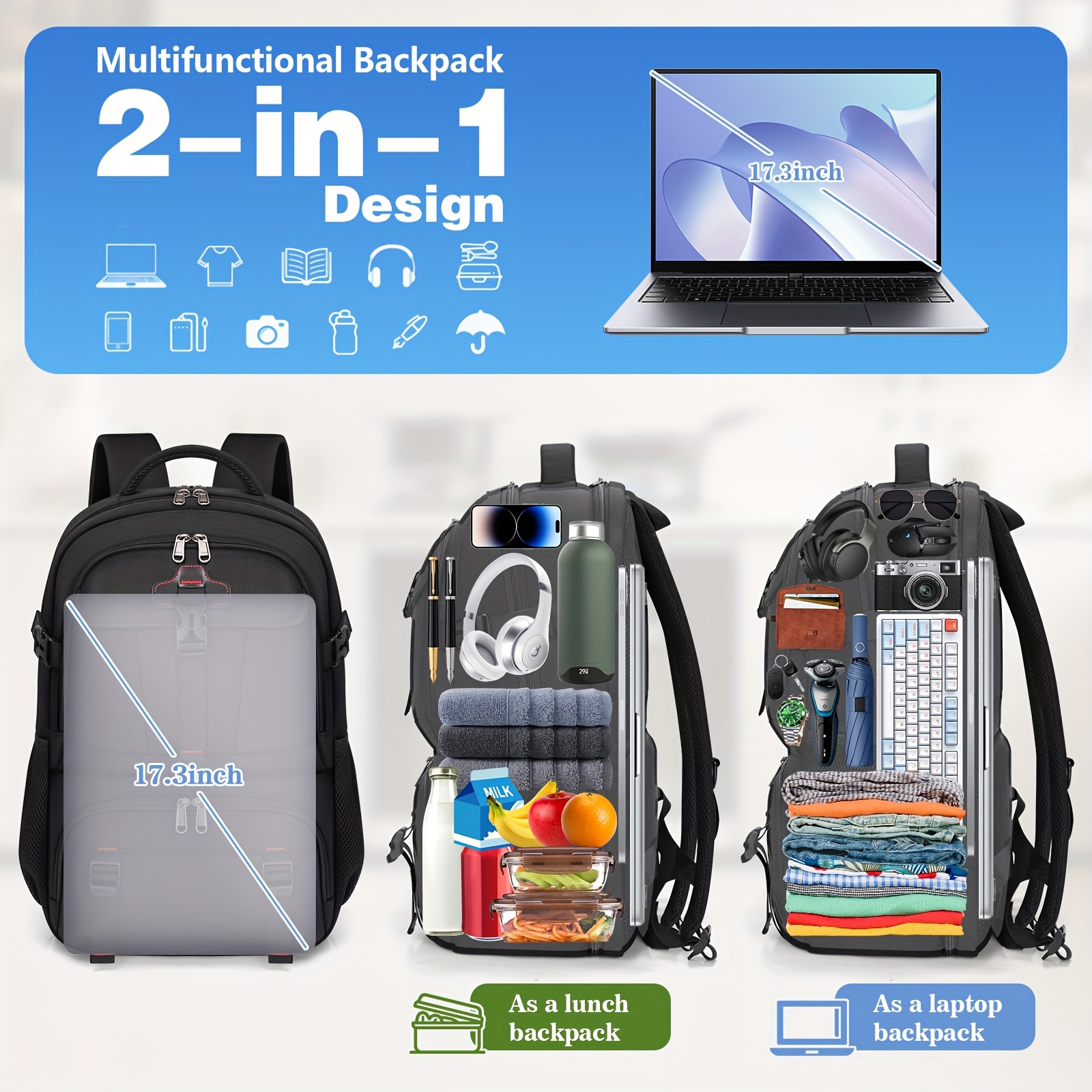 lunch backpack 17 3 inch laptop bag mens travel - Temu Mauritius
