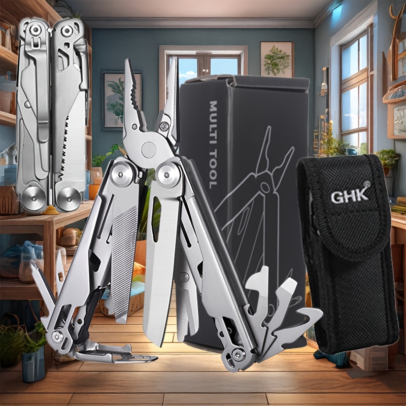 Temu – TEMU Ghk Stainless Pliers, Saw & Screwdrivers Compact Foldable Design, Mechanism, Durable Sandblasted, Includes Nylon Belt Essentials Portable