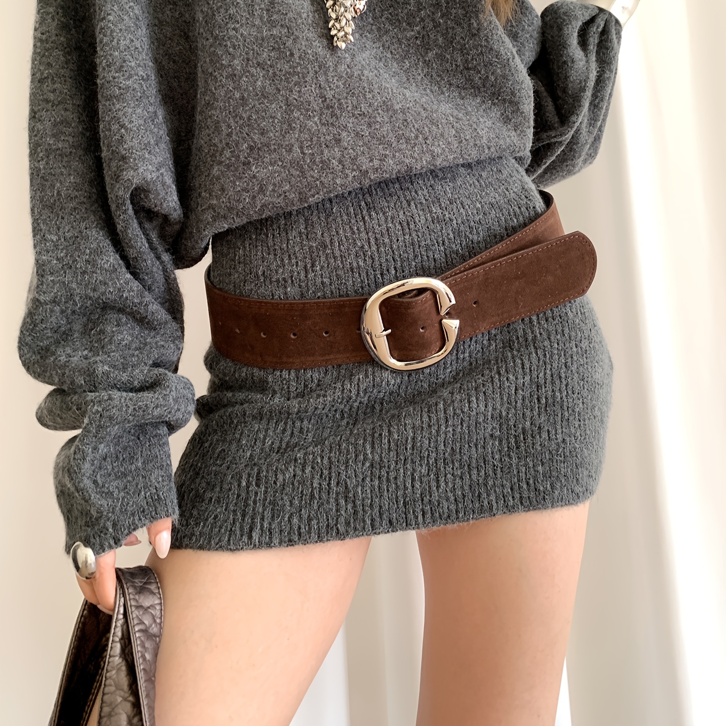 E-shop Damen Vintage Pullover-Gürtel, brauner breiter Gürtel, hochwertiges Accessoire für Röcke Jeans, vielseitiger Taillengürtel, geeignet für den