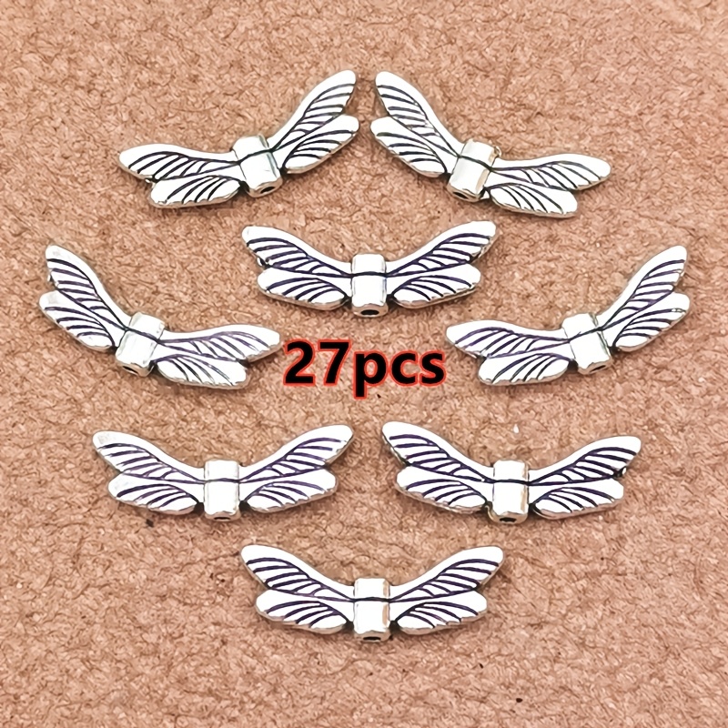 TEMU 27pcs Of Insect Wing Charm Small Hole Bead Pendants, Spacer Beads, Women's Fashion Pendants, Bohemian Style Jewelry Additions, Handmade Jewelry
