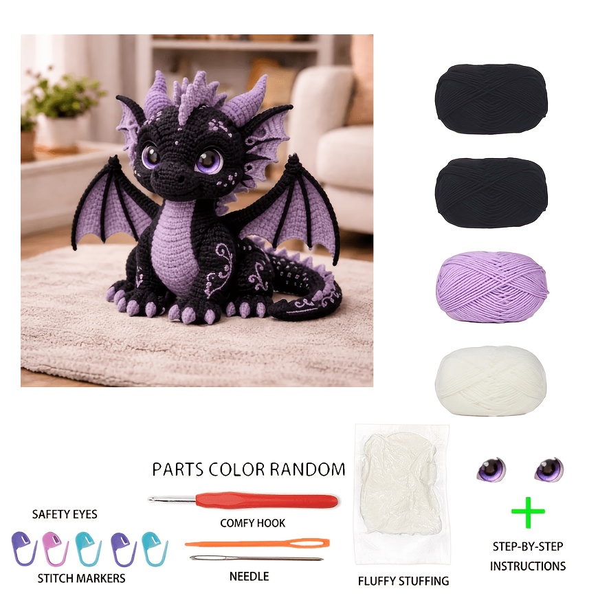 TEMU Häkel-Set für Anfänger im dunklen Halloween-Fantasie-Stil für Amigurumi/Handgemachtes DIY-Materialpaket. Das Set enthält gestrickte Artikel ein