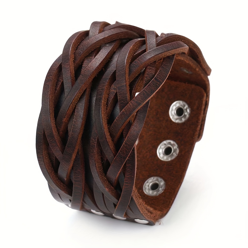 2024 Fashion Jewelry Vintage Handmade Weave Genuine Leather Bangle Bangle Bracelet Charm Jewelry Cuff Wide Leather Bangle Bangle Bracelet Men Pulsera Hombre