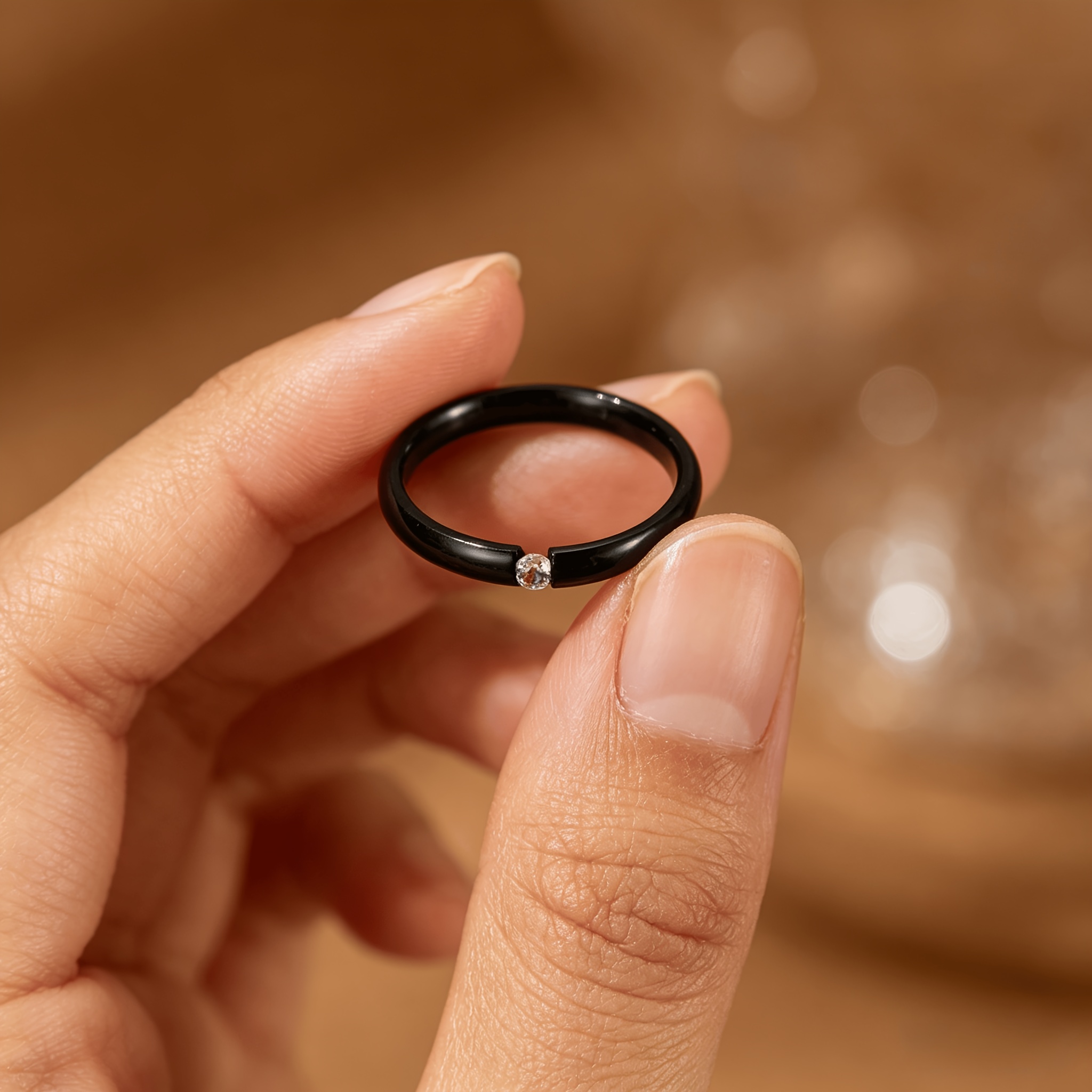 TEMU Schwarzer Melanin Kreis Kubische Zirkonia Ring Edelstahl Mikro-Einlegearbeiten Ring Cooles Elegantes Edelstahl Ring Personalisiert Vielseitiger