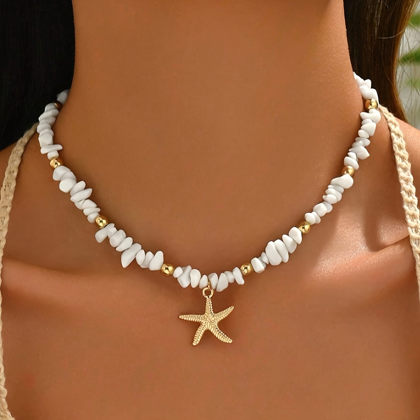 TEMU 1 collana da donna con perline a , catena per clavicola in stile , lunghezza della catena regolabile, ciottoli sporco e perline distanziate, per