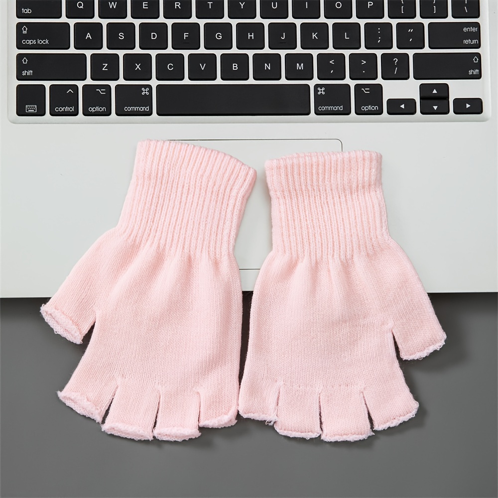 Women Solid Color Fingerless Gloves, Suitable For Autumn Winter Outdoor Elastic Warm Half Gloves