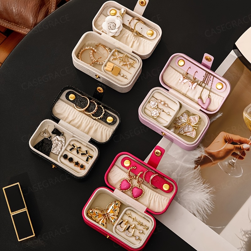 15pcs 2 in 1 mini portable jewelry box with detachable ring tray pearlescent   leather jewelry organizer for earrings necklaces rings hair clips travel jewelry case decorative jewelry box gift for her valentines day gift mothers day gift birthday present jewelry boxes Product details 4