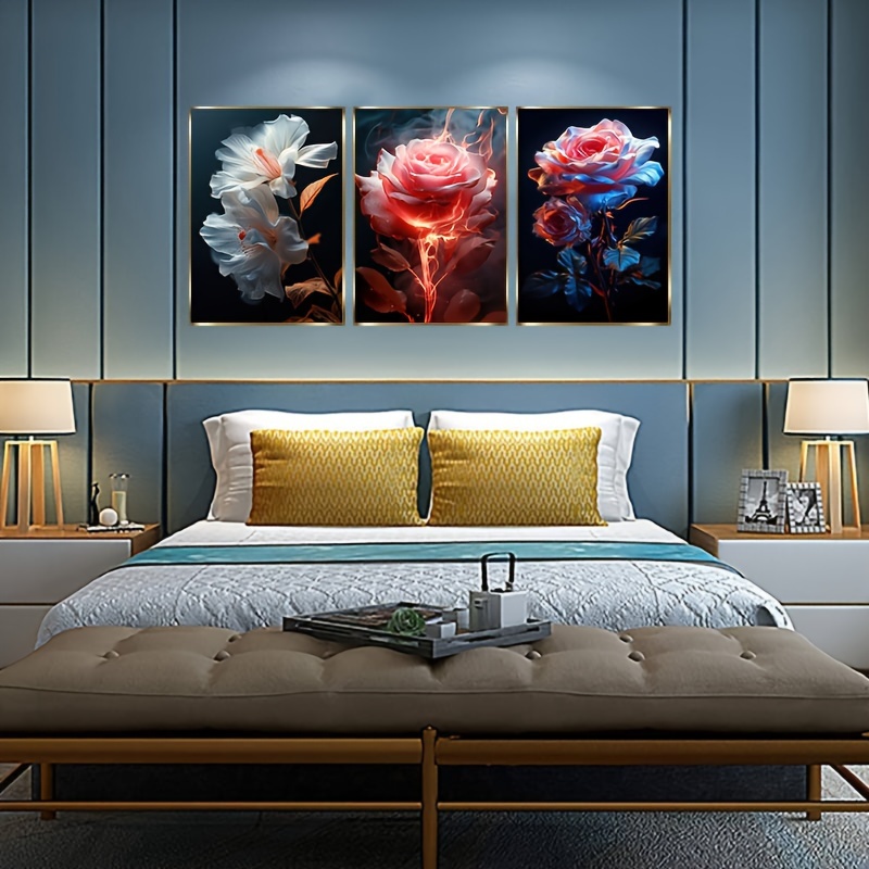 3-piece Set Of Frameless Abstract Rose & Lily Canvas Art Prints ...