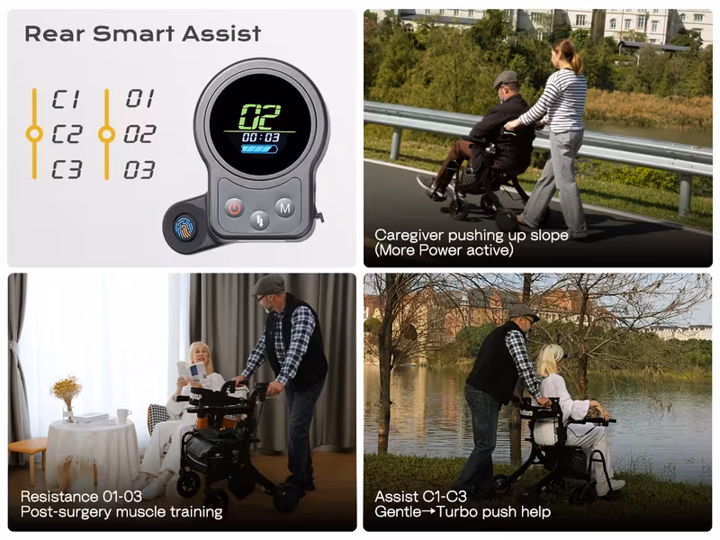 4in 1 rollator walker electric wheelchair combo electric rollator walker with foldable lightweight transport wheelchair 600w magnesium alloy motor ideal for elderly rehab Product details 6