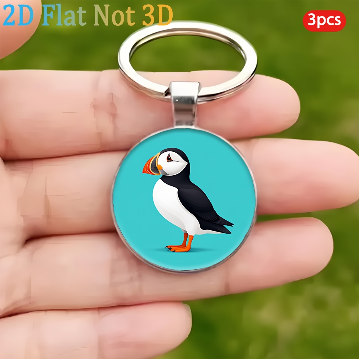 TEMU 2d Flat, 3pcs, Pattern Round Keyring, Compact And Portable, Christmas And Halloween Decorative Gift, , Stylish And Beautiful, Suitable For Keys,