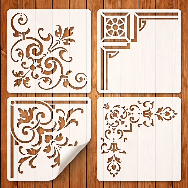 4pcs Reusable Inch Stencil Set, Jacquard Fabric Templates For Diy Crafts, Art Projects, Canvas, Wall Decor, Decoration