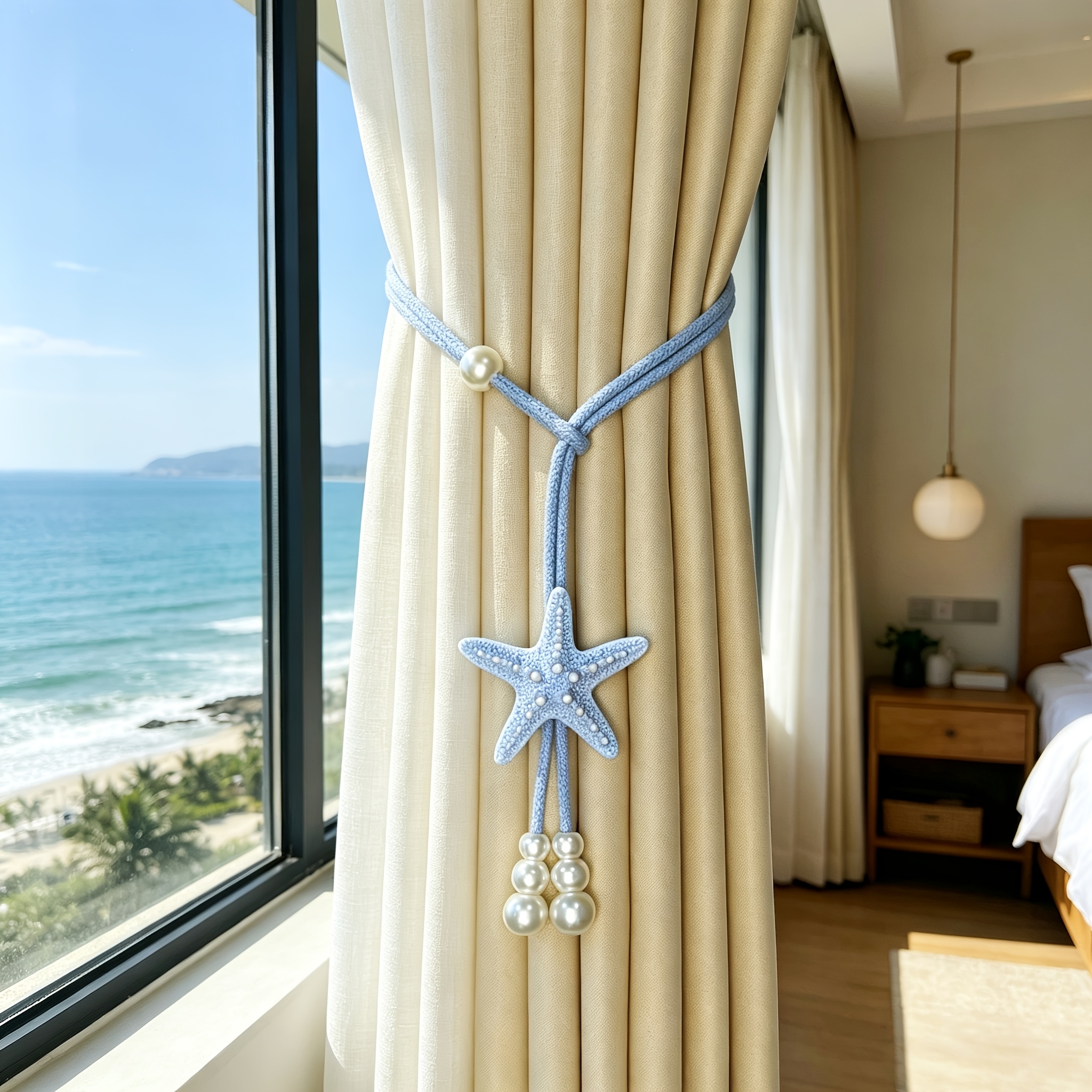 TEMU 1pc Attache de rideau créative d'étoile de mer, style océanique tout-usage, perçage, décorations de rideau pour chambre d' au bord de