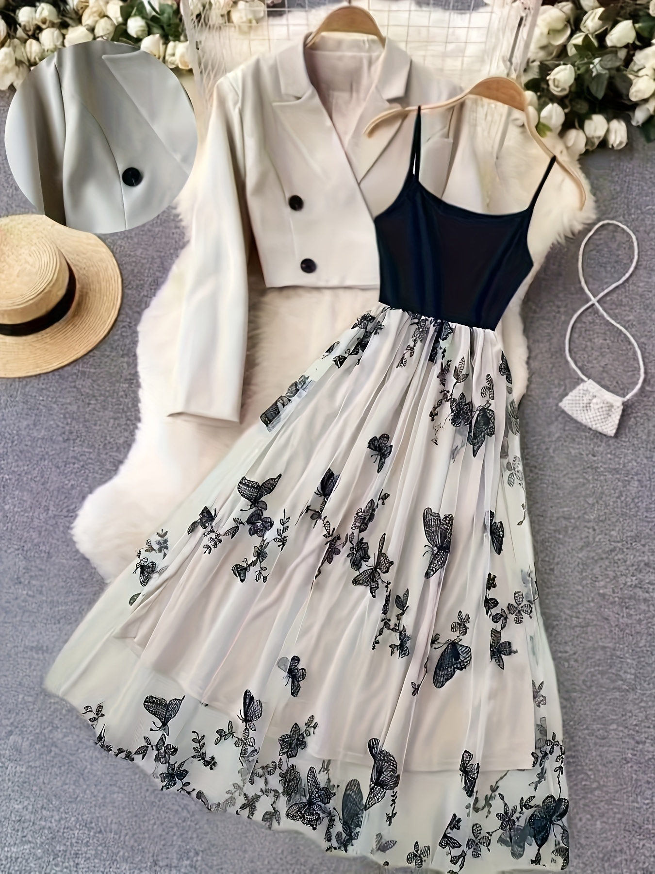 Newness Parisian Butterfly Dress  Jacket Set Chic two piece dress and jacket in spring perfect colors and design