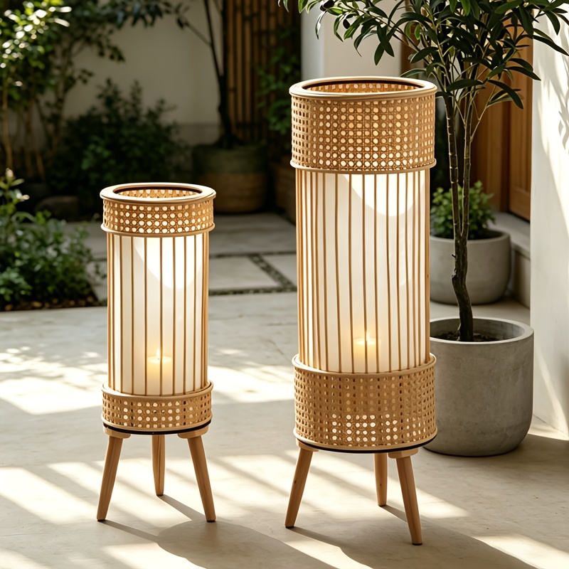 Retro High-End Handmade Rattan Woven Lantern, Creative Columnar Candle Holder, Festive Romantic Atmosphere Decoration, Christmas Decoration, Living Room Bedroom Accent Wind Lantern Ornament