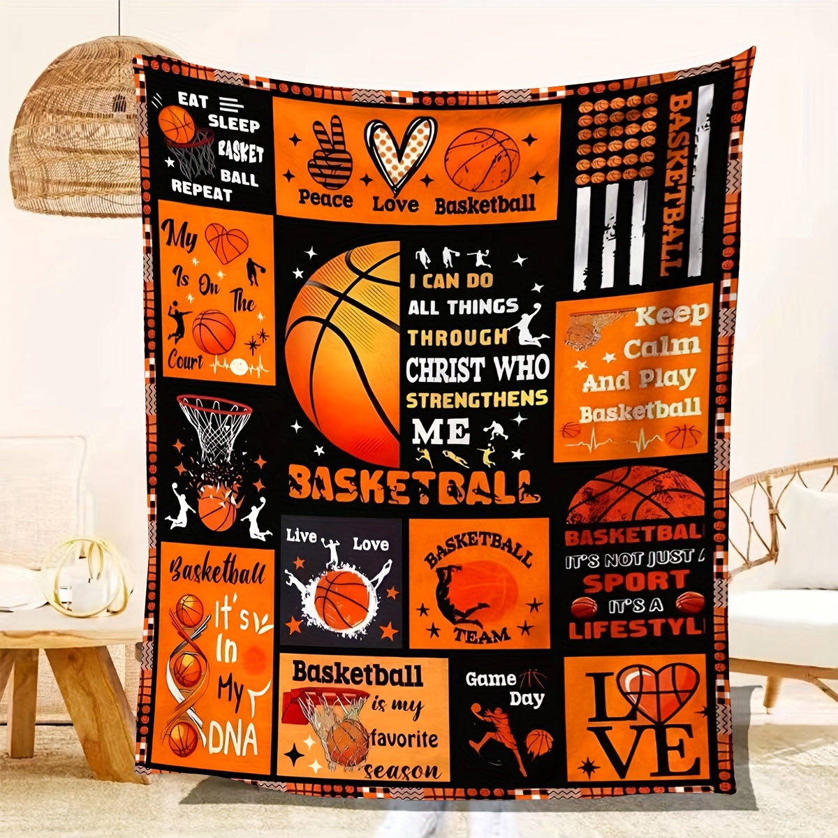 

1pv Basketball Blanket For Boys And Girls, Basketball Gift, Suitable For Young Men, Teenagers, Basketball Enthusiasts, Teams, , Soft Plush Basketball Blanket, Cool Basketball Decoration