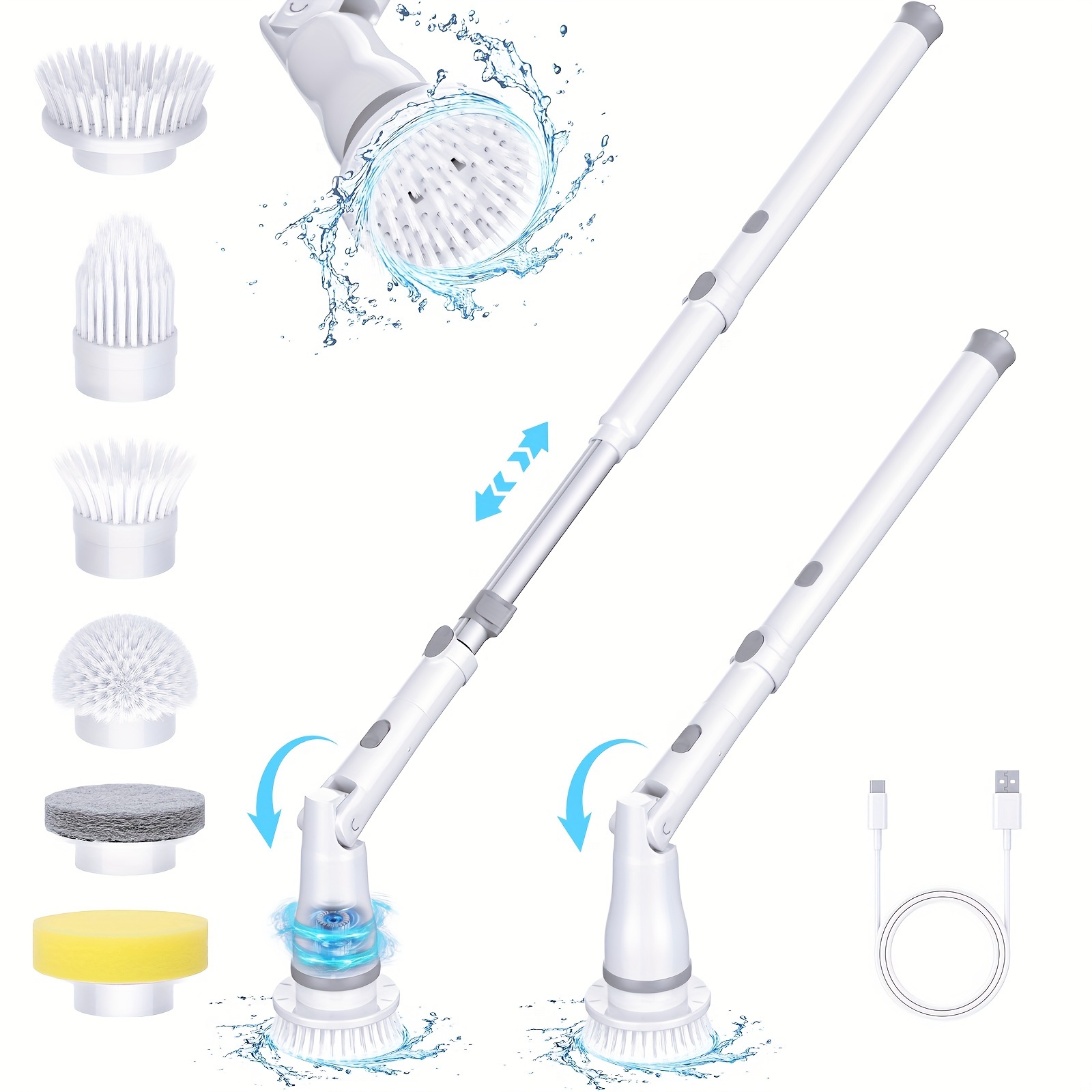 

Lovewe Electric Spin Scrubber, Cordless Cleaning Brush With 2 Adjustable Speeds And Extendable Long Handle, Long Runtime Scrubber With 6 Replaceable Brush Heads For Bathroom, Tub, Tile.