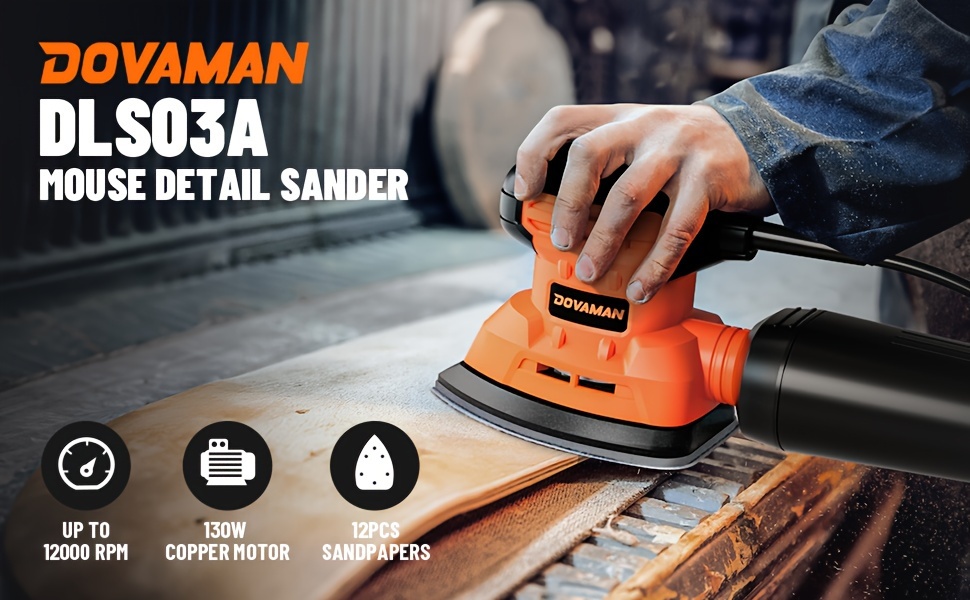 dls03a hand sander 130w detail sander   to 12000rpm with 12pcs sandpaper with   dust collection system hand sander for     details 0
