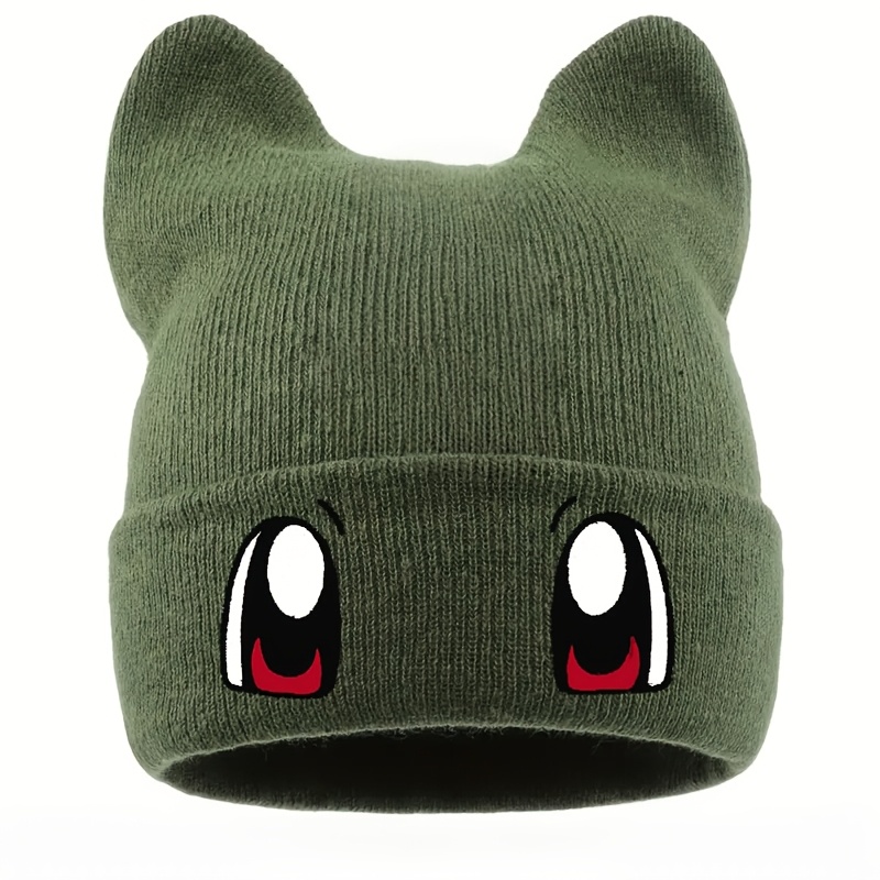 Image of 1pc Cute Cartoon Big- Print Knit Hat Autumn Winter Warm Unisex No-brim Bunny Ear New Gift Hat