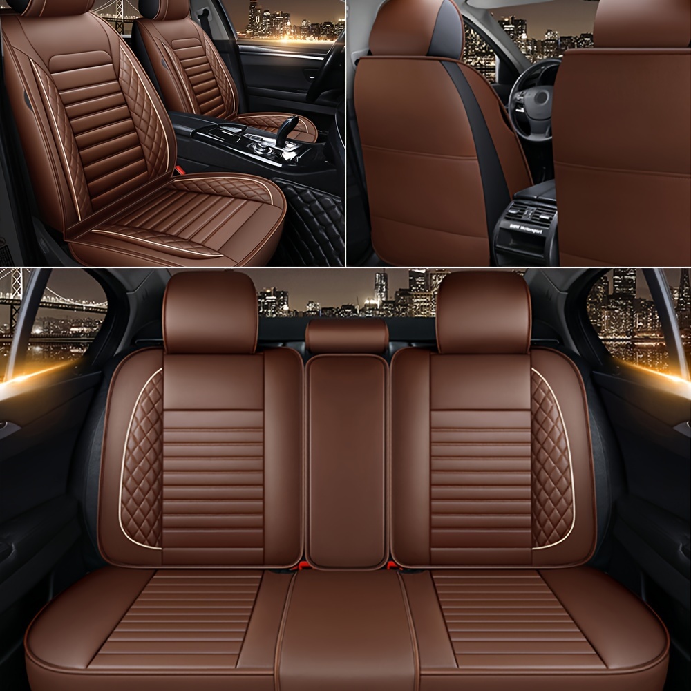 5-Seat Premium Faux Leather Car Seat Cover Full Set Universal Waterproof Front Rear Cushion Protector Interior Decor 4 Seasons Use for Most Sedans Pickup Trucks Hatchbacks Suvs Crossovers