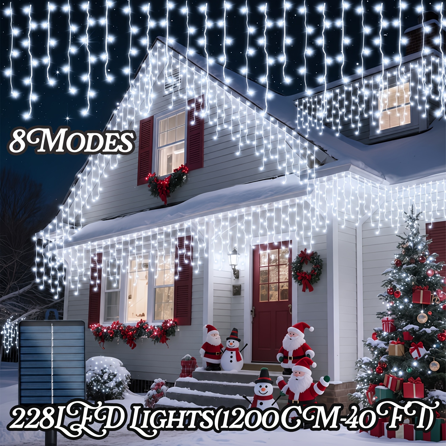TEMU Guirlandes Lumineuses Solaires LED 228/162/96 LED, IP44, Décorations de Noël, 8 , Guirlandes Décoratives Suspendues pour Jardin, pour Créer une