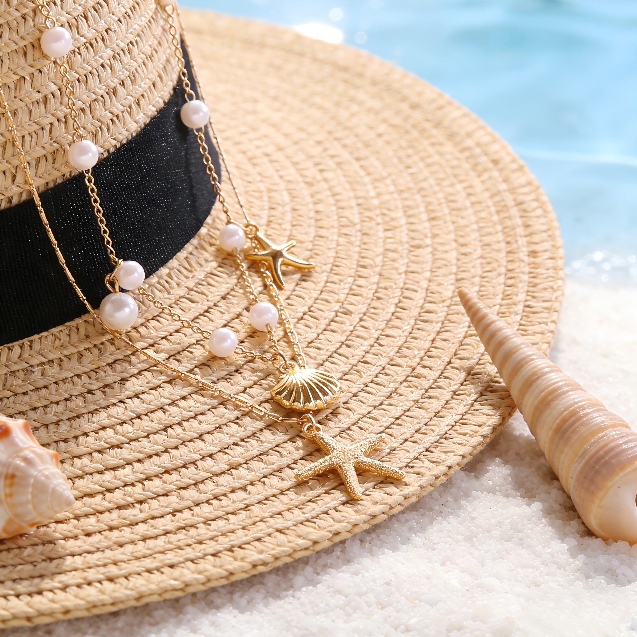 Women's Golden Layered Beach Necklace for Summer