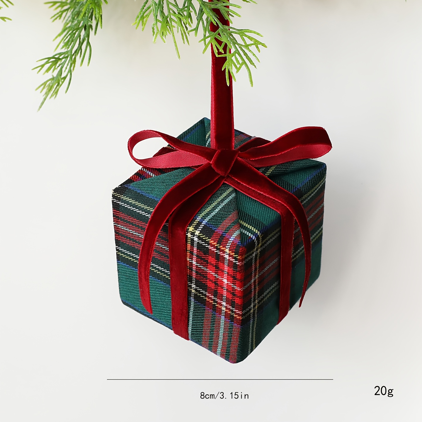 TEMU 1pc Vintage Scottish Tartan Plaid Hanging Gift Box Ornament With Ribbon Bow - Plastic/fabric Suitable For Christmas Tree Decorations, Scottish