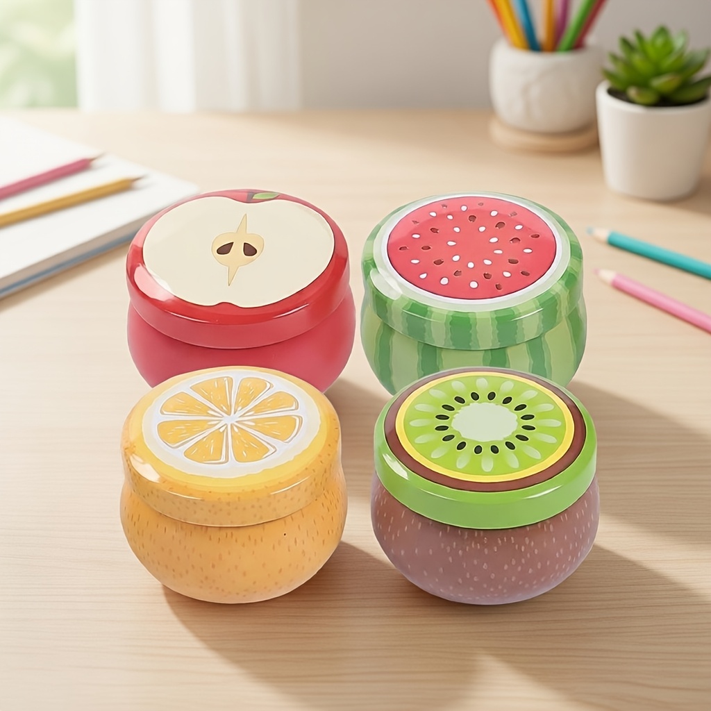 Image of 4-pack Fruit-shaped Manual Dual-hole Pencil Sharpeners With Lids, Creative Mini Sharpeners, Portable For School, Office, And Home Use, Ideal For Back-to- And Birthday Gifts