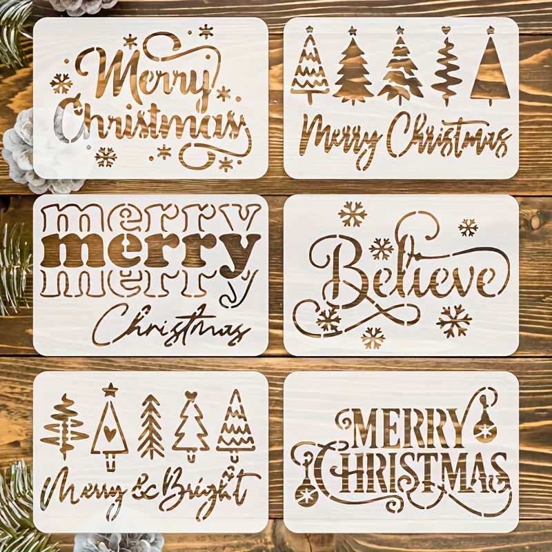Image of 6pcs Christmas Template Set - Reusable Holiday Decoration Templates (16cm X 11cm) For Diy Crafts, Wall Art, Gift Packaging, Decorations, Snowflakes, And Tree Designs