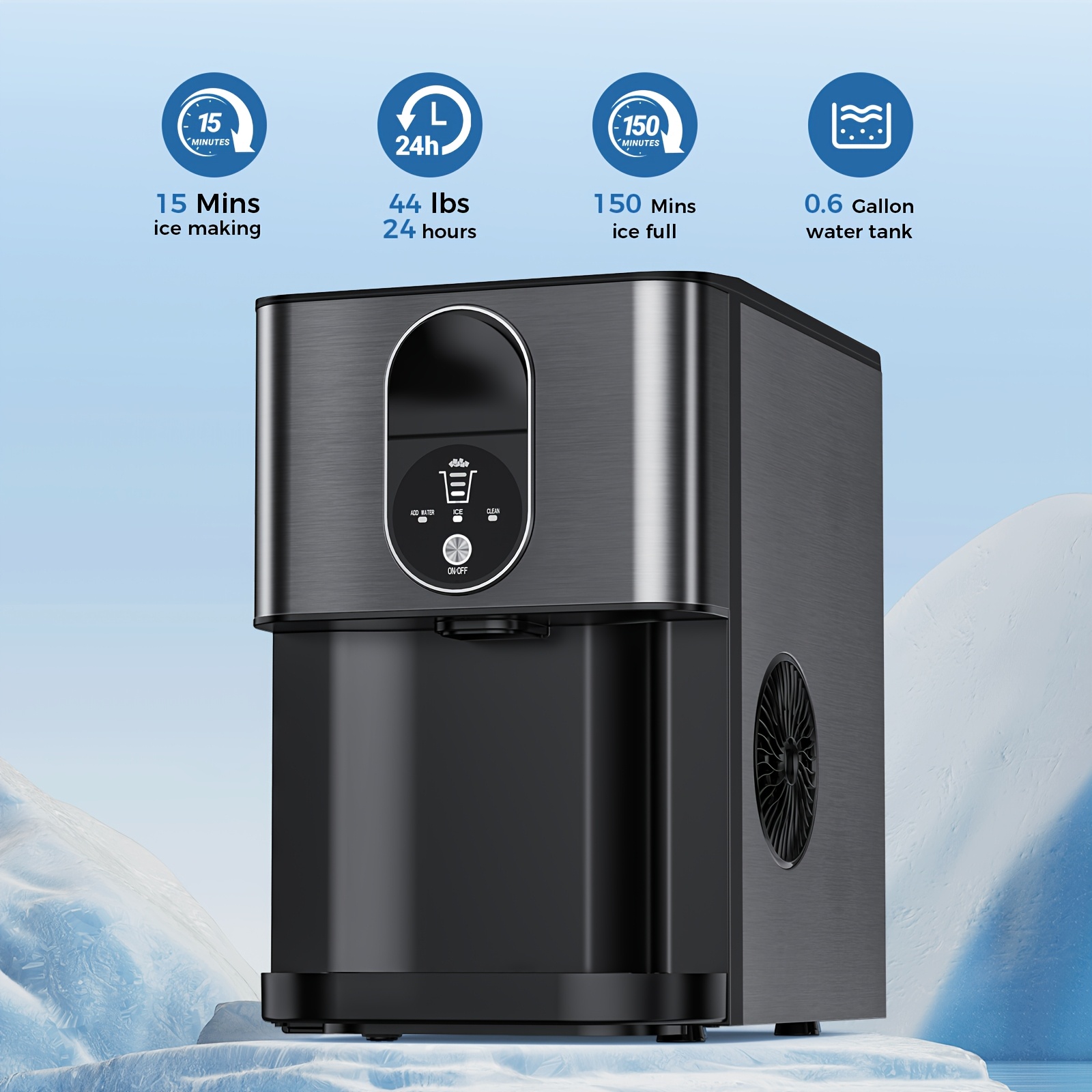 45lbs 24h   ice makers countertop pebble ice maker machine with self cleaning stainless steel housing pellet ice maker with 2 5qt water reservoir crushed ice maker for home kitchen silvery black Product details 2